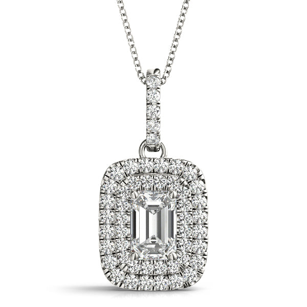 EMERALD SHAPE NATURAL DIAMOND PENDANT WITH HALO