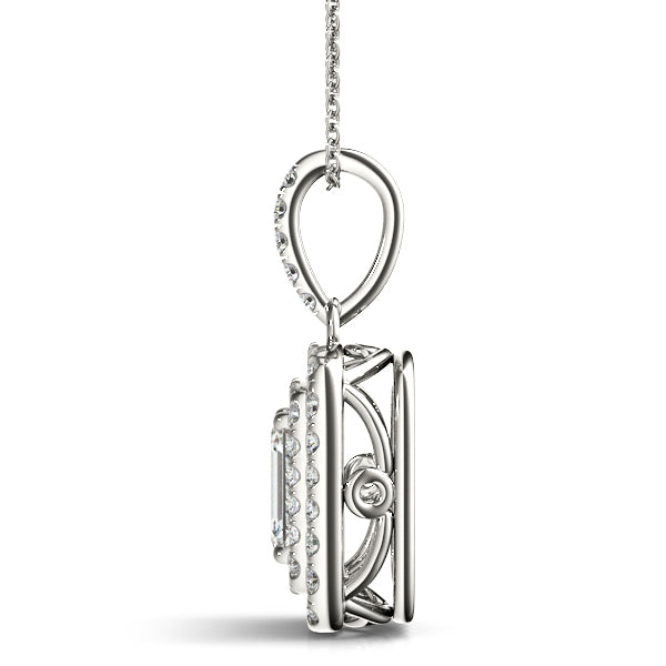 EMERALD SHAPE NATURAL DIAMOND PENDANT WITH HALO