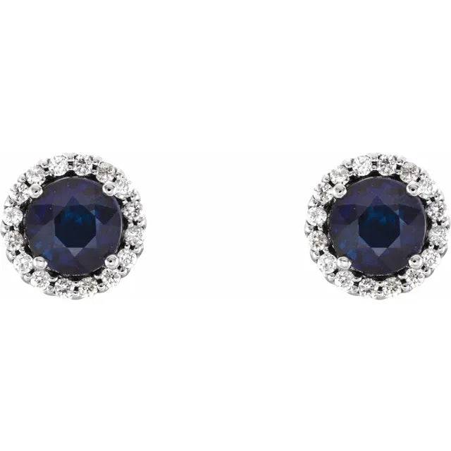 Natural Blue Sapphire & Natural Diamond Earrings