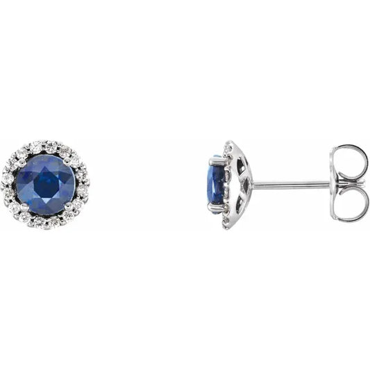Natural Blue Sapphire & Natural Diamond Earrings